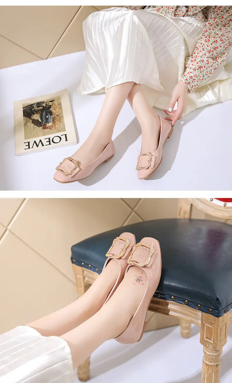 High Heels Women's 2025 New Patent Leather Square Toe Soft Sole Low Heel Beanie Shoes Shallow Mouth Fashion Versatile Thick Heel Flats — feature 9