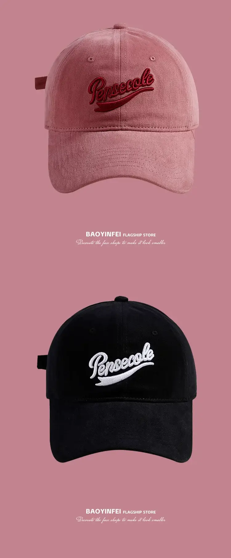 Women's Black Letter Baseball Cap Small Wide Brim — feature 10