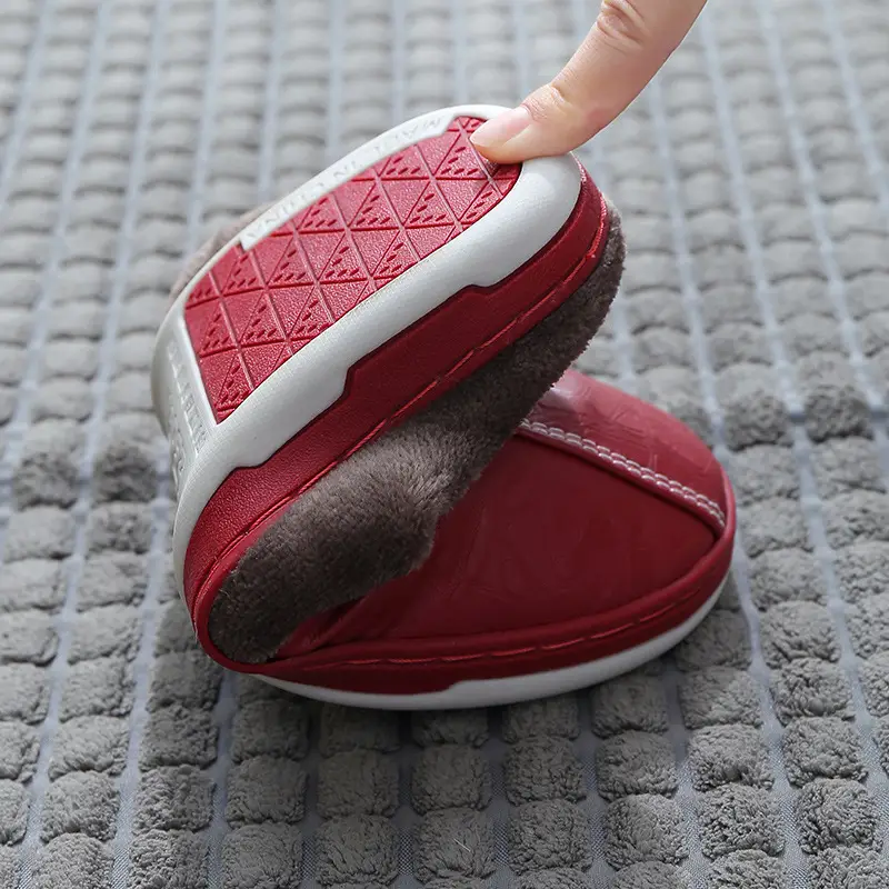 Pu Lint Cotton Slippers Men's Home Waterproof Thick-Soled Warm Indoor Couple Winter Home Wool Slippers Customization