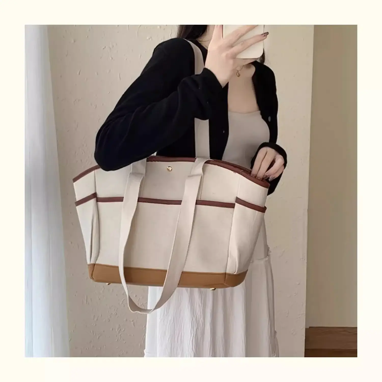 New Style Large Capacity Mummy Bag Casual All-match Shoulder Portable Lightweight Canvas Multi-function Tote Bag — feature 12