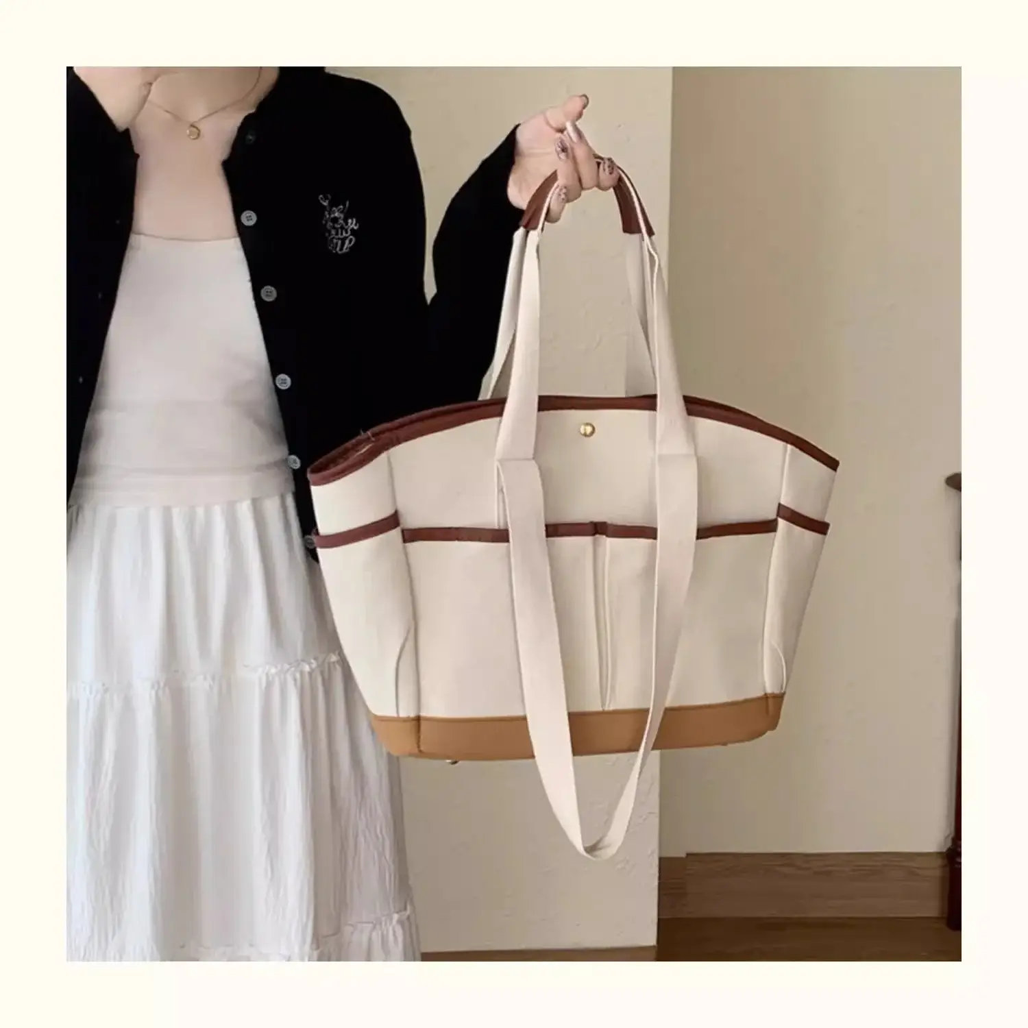 New Style Large Capacity Mummy Bag Casual All-match Shoulder Portable Lightweight Canvas Multi-function Tote Bag — feature 3