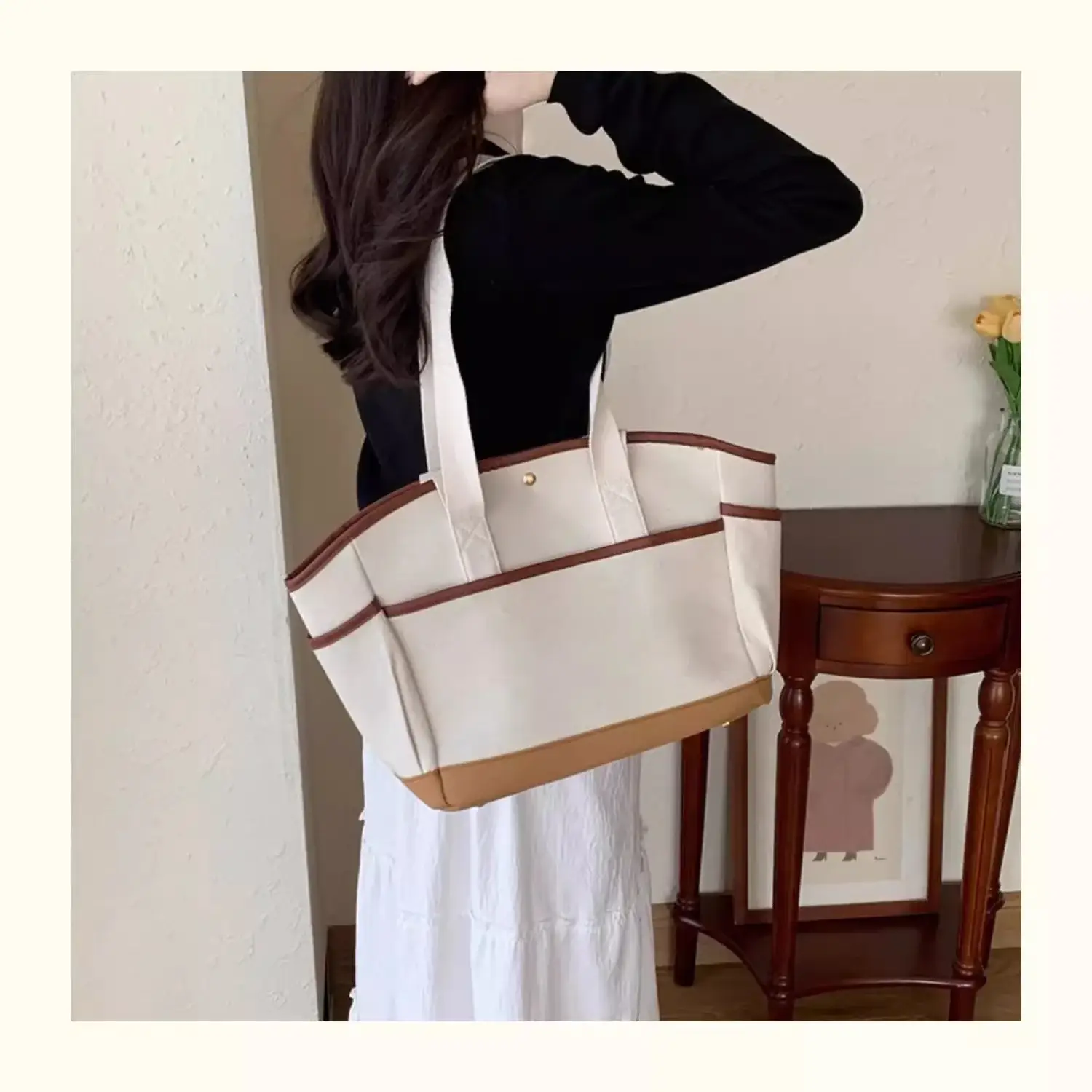 New Style Large Capacity Mummy Bag Casual All-match Shoulder Portable Lightweight Canvas Multi-function Tote Bag — feature 4
