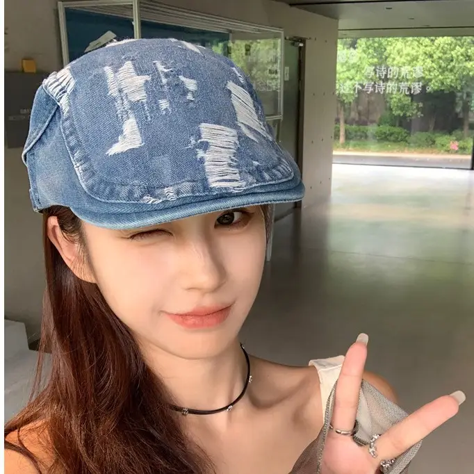Retro Washed Denim Beret for Men Women Spring Summer Street Style - Image 5