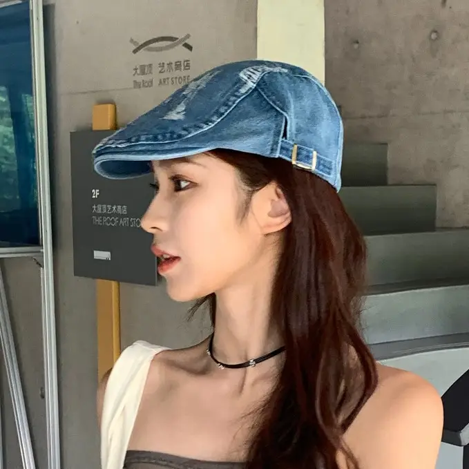 Retro Washed Denim Beret for Men Women Spring Summer Street Style - Image 7