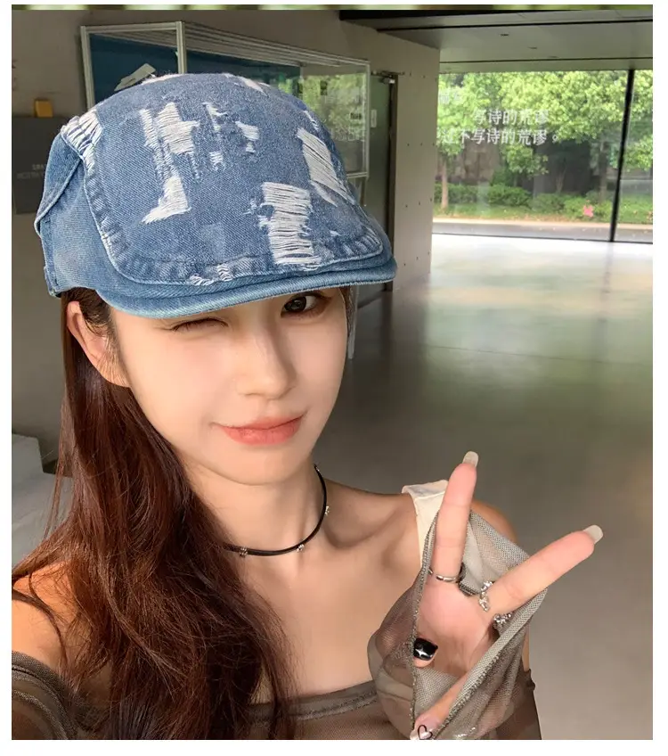 Retro Washed Denim Beret for Men Women Spring Summer Street Style — feature 10
