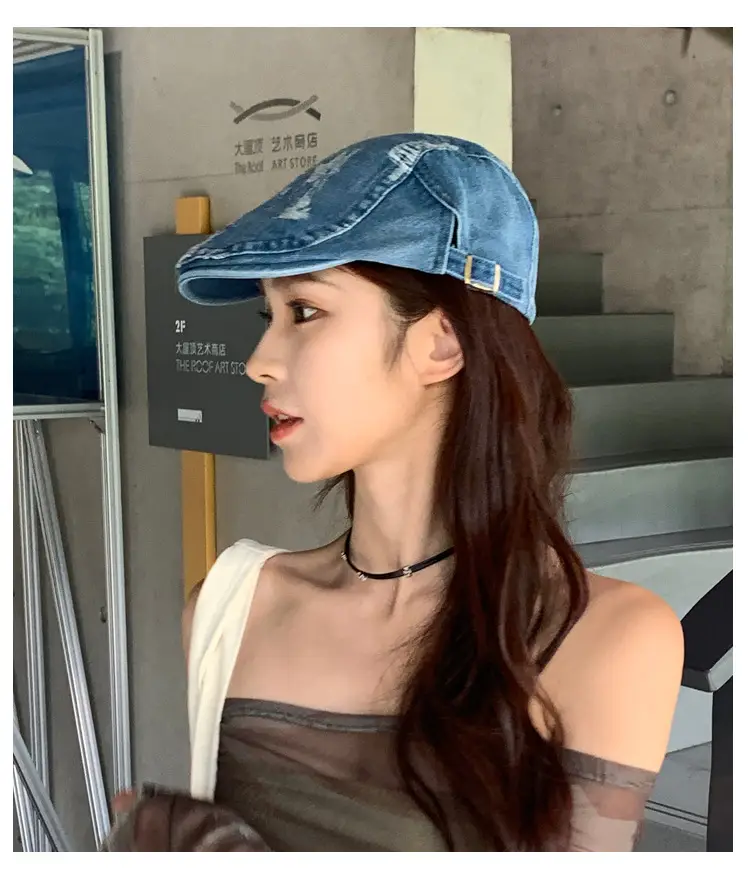 Retro Washed Denim Beret for Men Women Spring Summer Street Style — feature 11