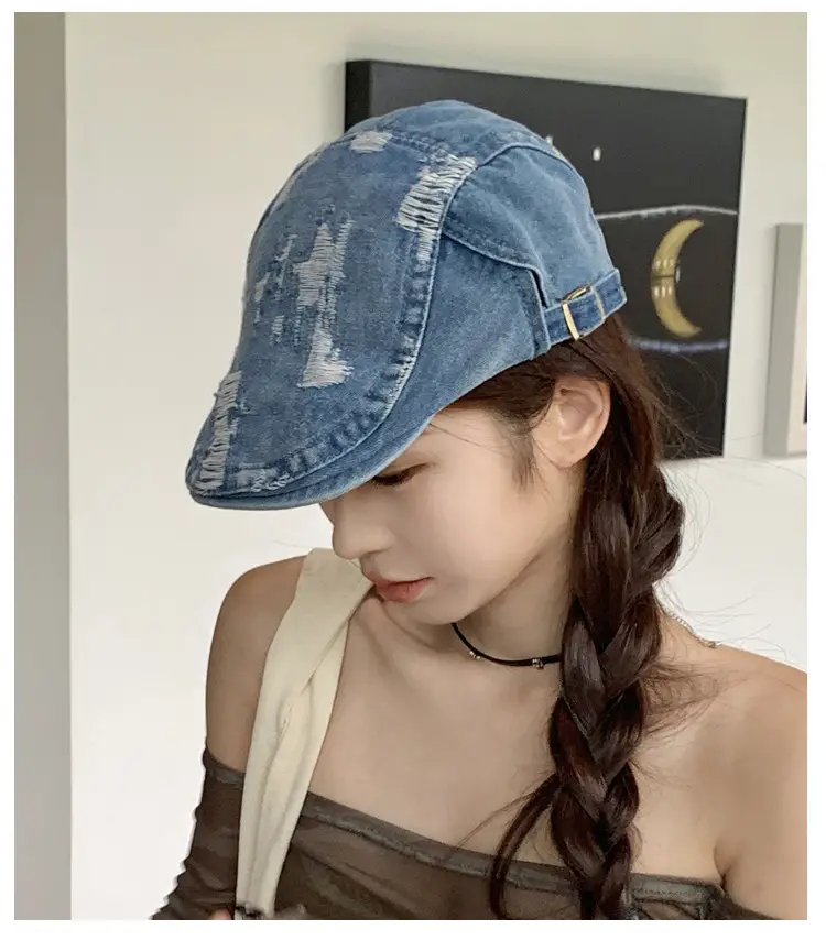 Retro Washed Denim Beret for Men Women Spring Summer Street Style — feature 12