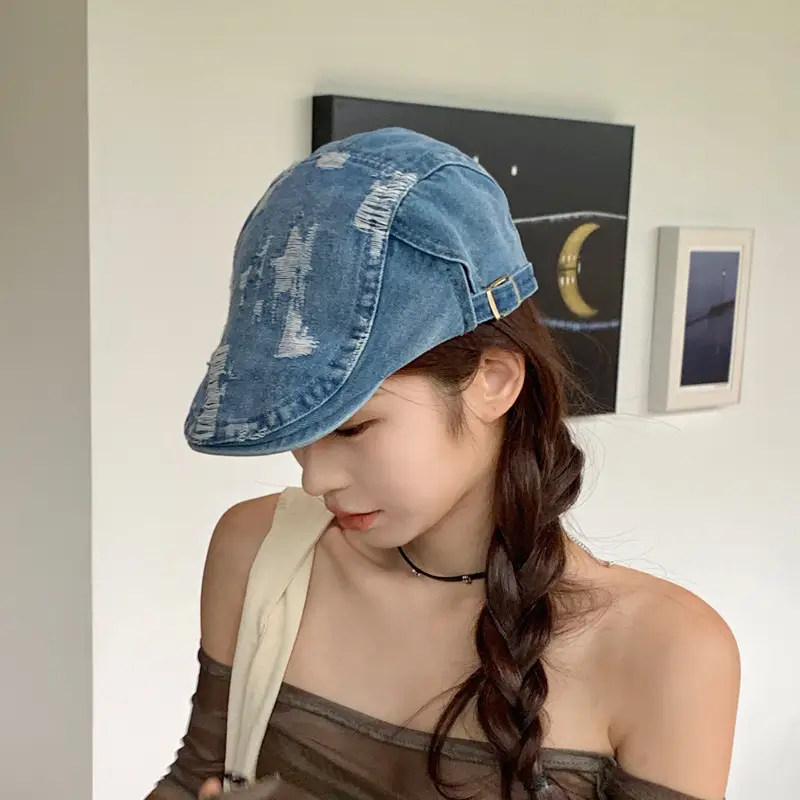 Retro Washed Denim Beret for Men Women Spring Summer Street Style — feature 15