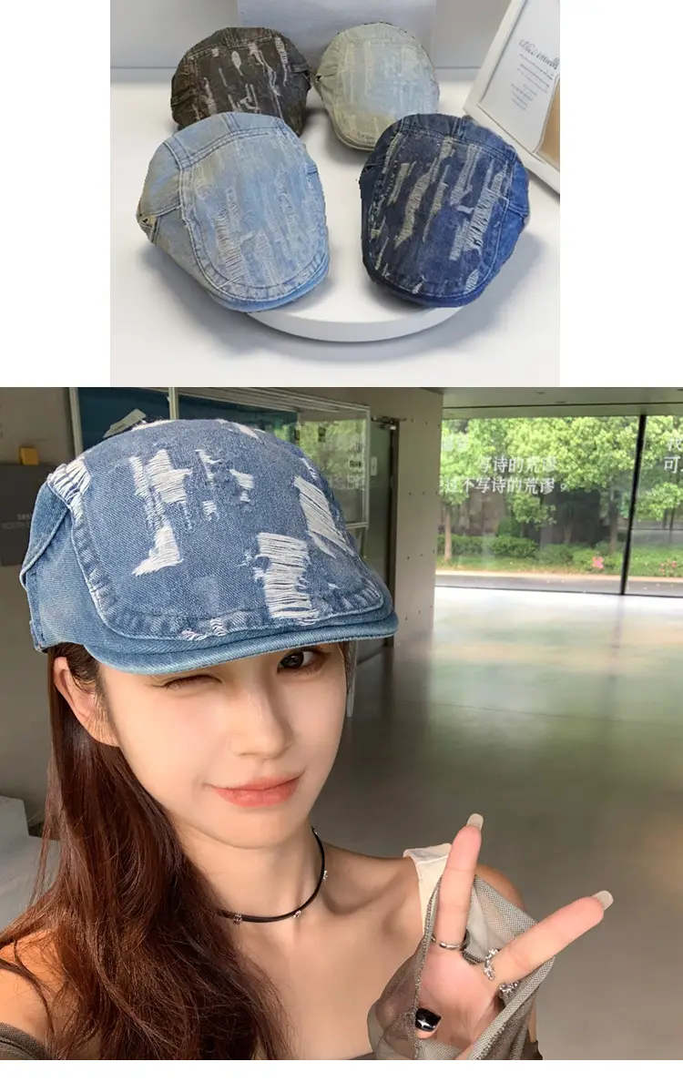 Retro Washed Denim Beret for Men Women Spring Summer Street Style — feature 5