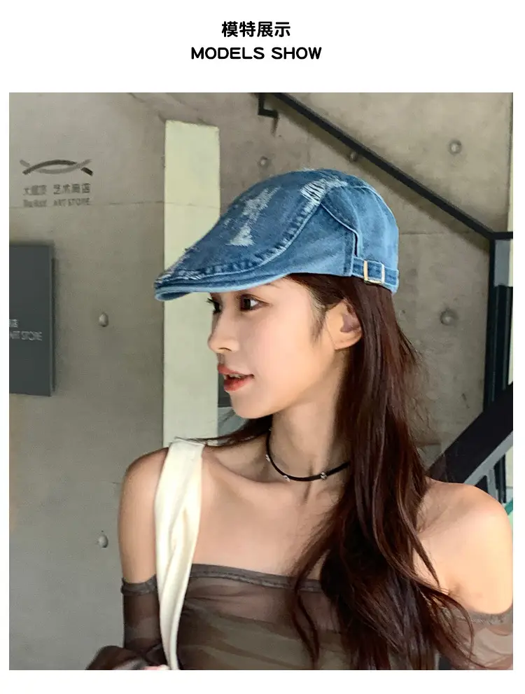 Retro Washed Denim Beret for Men Women Spring Summer Street Style — feature 9