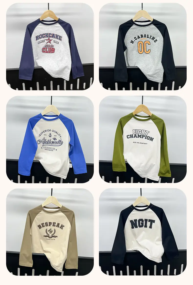 Kids Cotton Long Sleeve T-Shirt with Color Block Sleeves — feature 15
