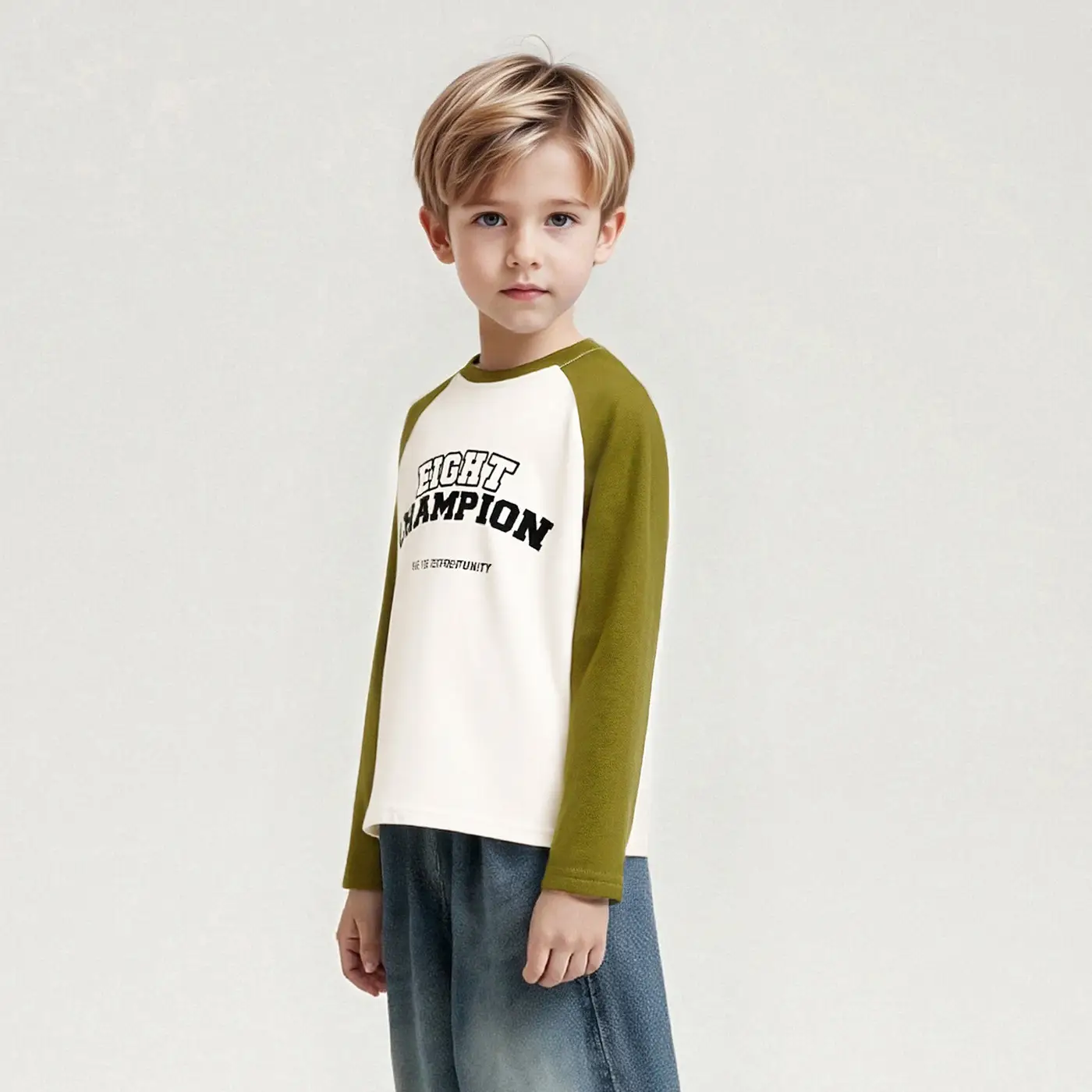 Kids Cotton Long Sleeve T-Shirt with Color Block Sleeves - Image 2