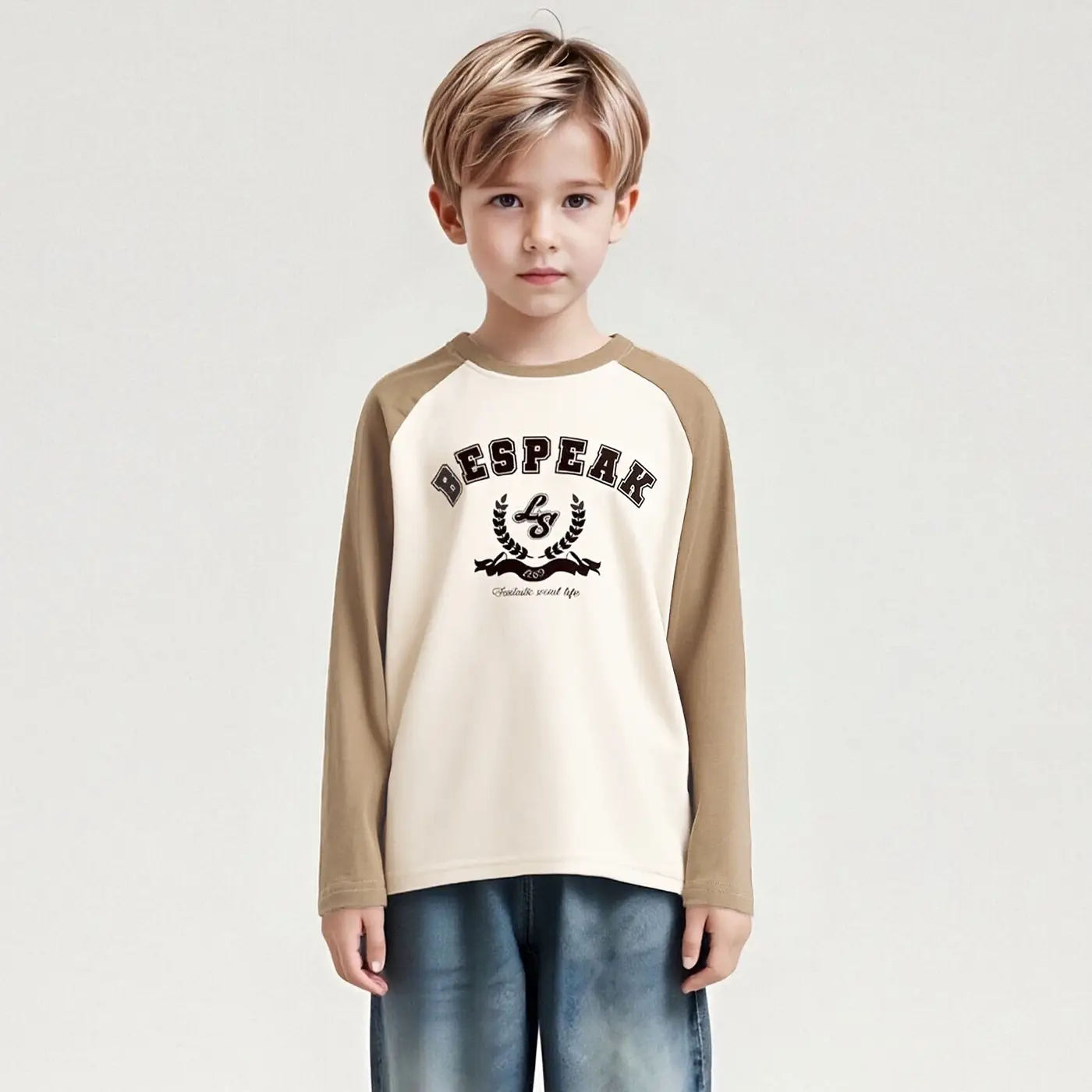 Kids Cotton Long Sleeve T-Shirt with Color Block Sleeves - Image 4
