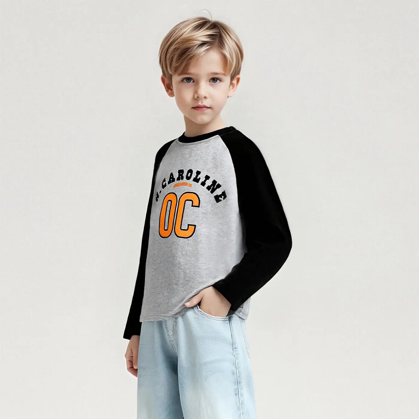 Kids Cotton Long Sleeve T-Shirt with Color Block Sleeves - Image 6