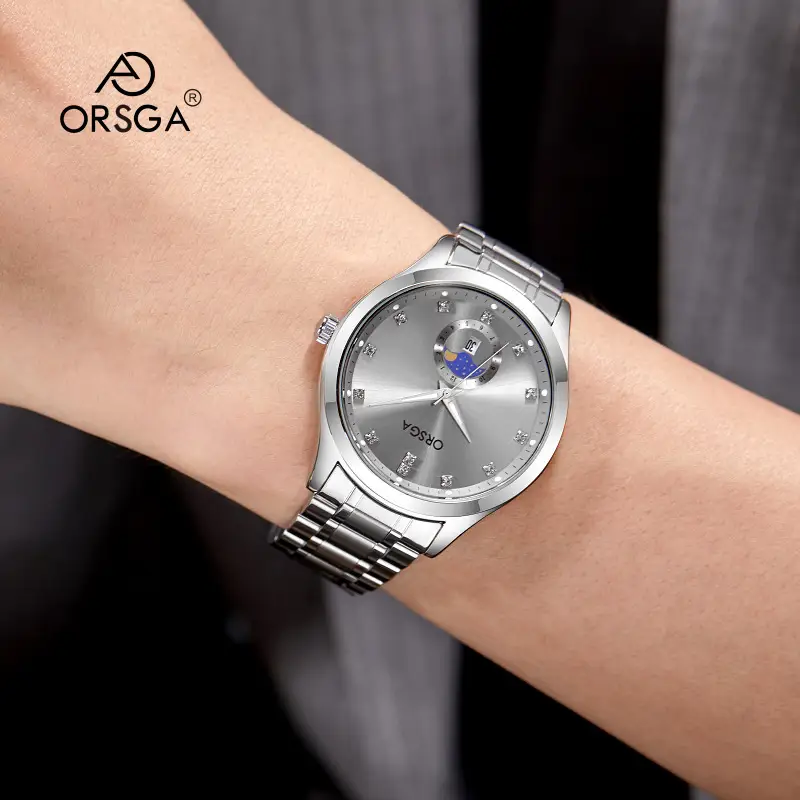 Orsga Men's Gold Dial Blue Leather Watch with Diamond Calendar - Image 39