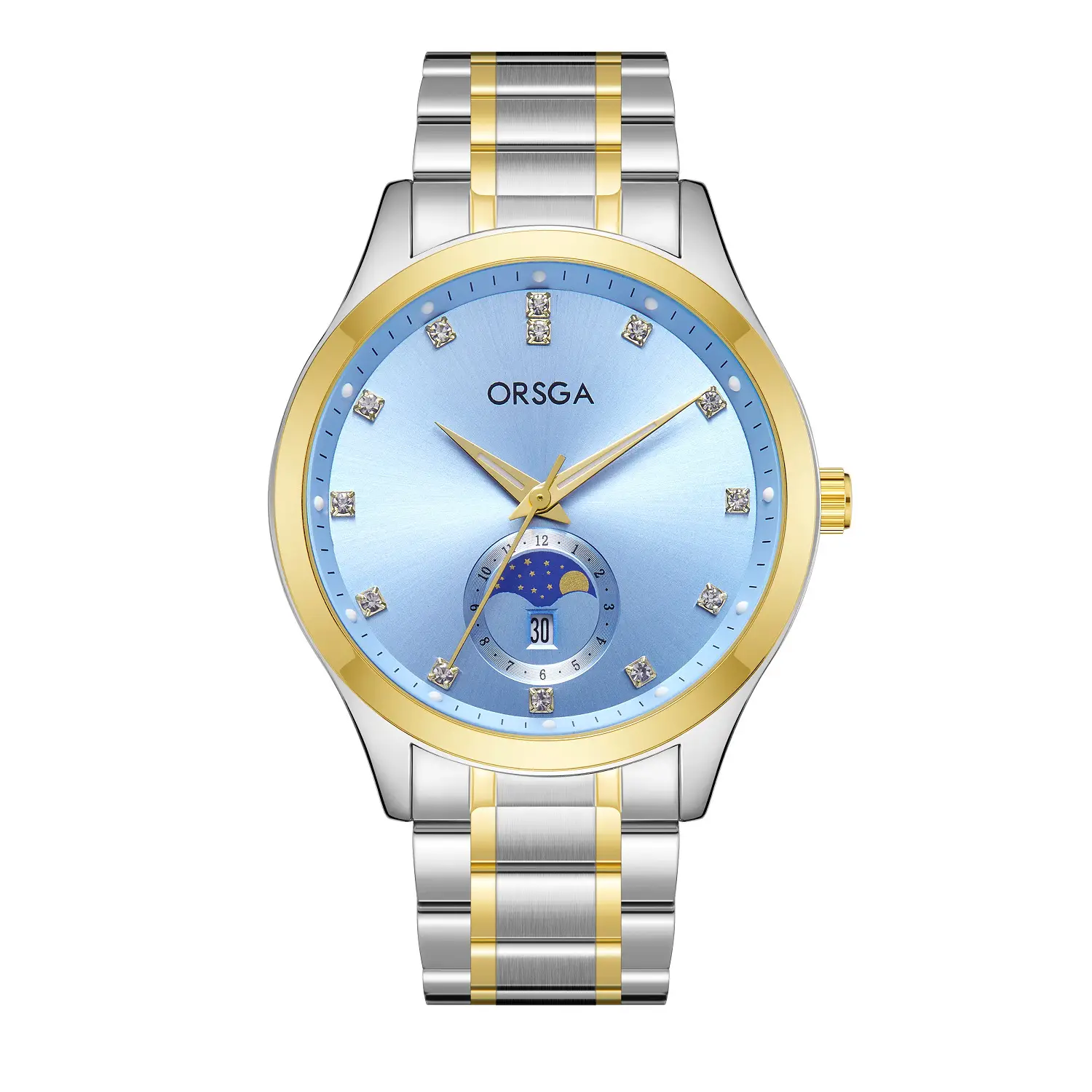 Orsga Men's Gold Dial Blue Leather Watch with Diamond Calendar - Image 10