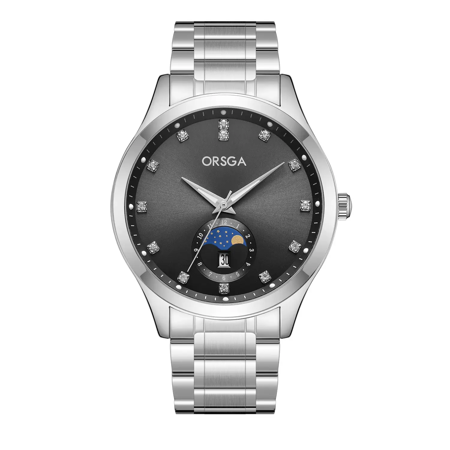 Orsga Men's Gold Dial Blue Leather Watch with Diamond Calendar - Image 11