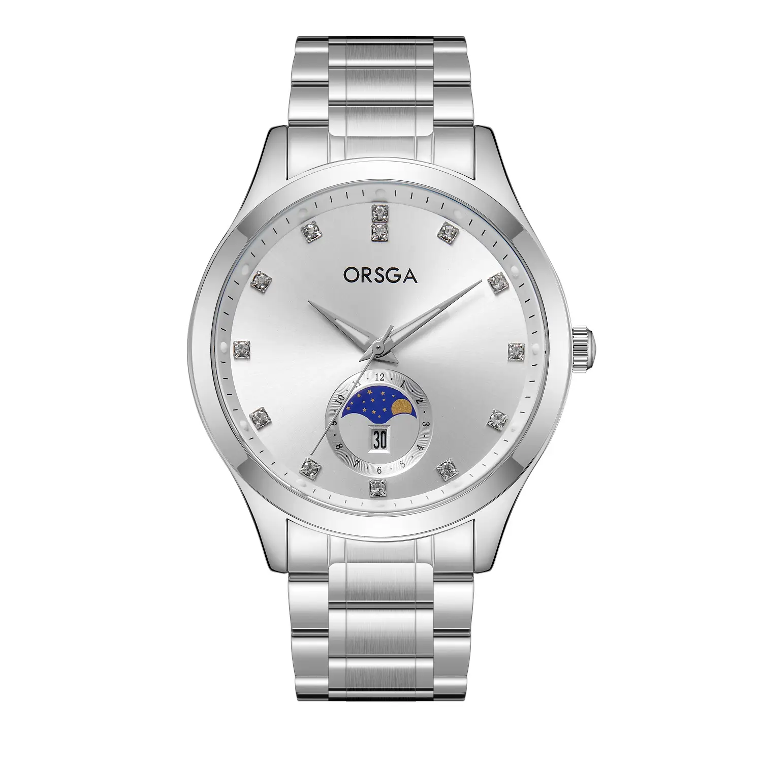 Orsga Men's Gold Dial Blue Leather Watch with Diamond Calendar - Image 12