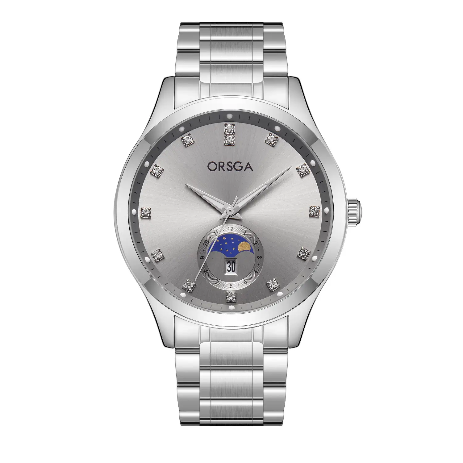 Orsga Men's Gold Dial Blue Leather Watch with Diamond Calendar - Image 13