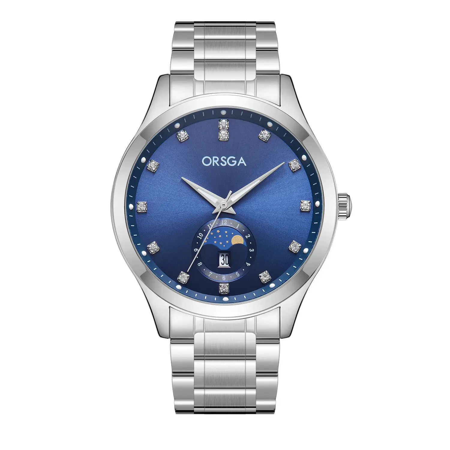 Orsga Men's Gold Dial Blue Leather Watch with Diamond Calendar - Image 14