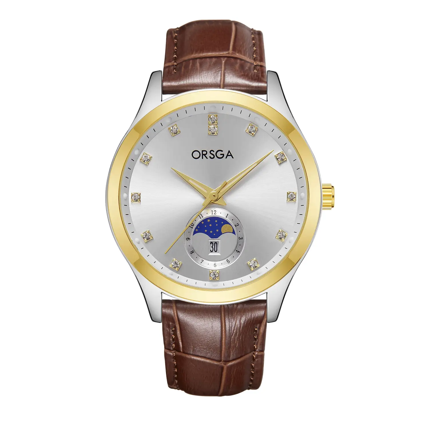 Orsga Men's Gold Dial Blue Leather Watch with Diamond Calendar - Image 16