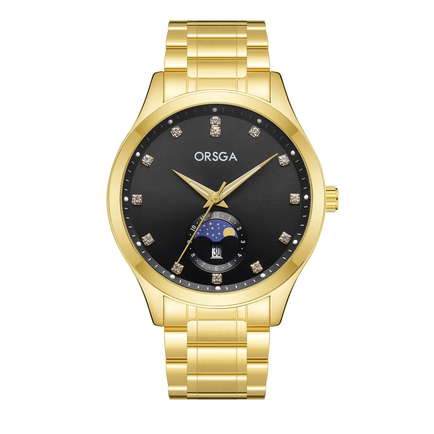 Orsga Men's Gold Dial Blue Leather Watch with Diamond Calendar - Image 2