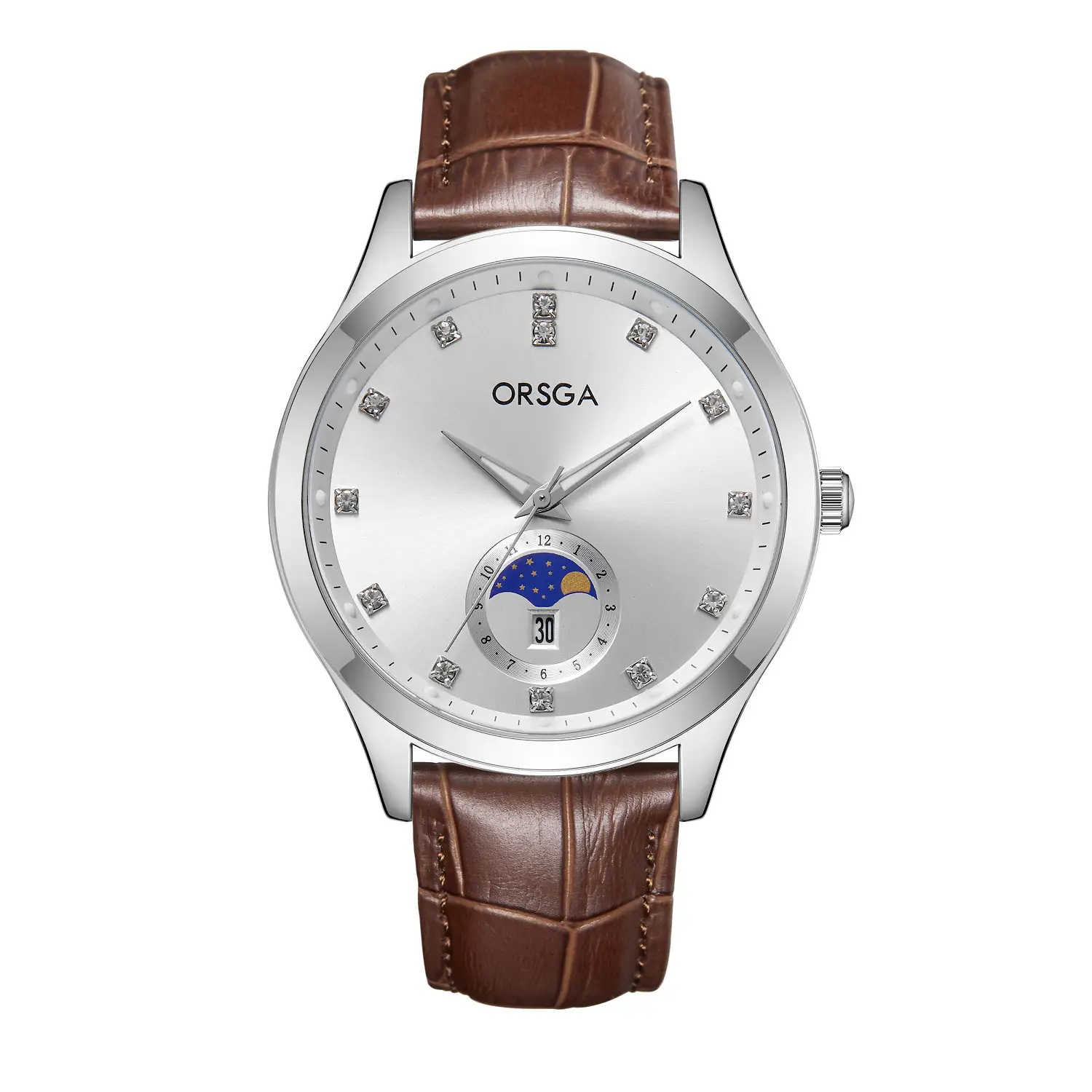 Orsga Men's Gold Dial Blue Leather Watch with Diamond Calendar - Image 28
