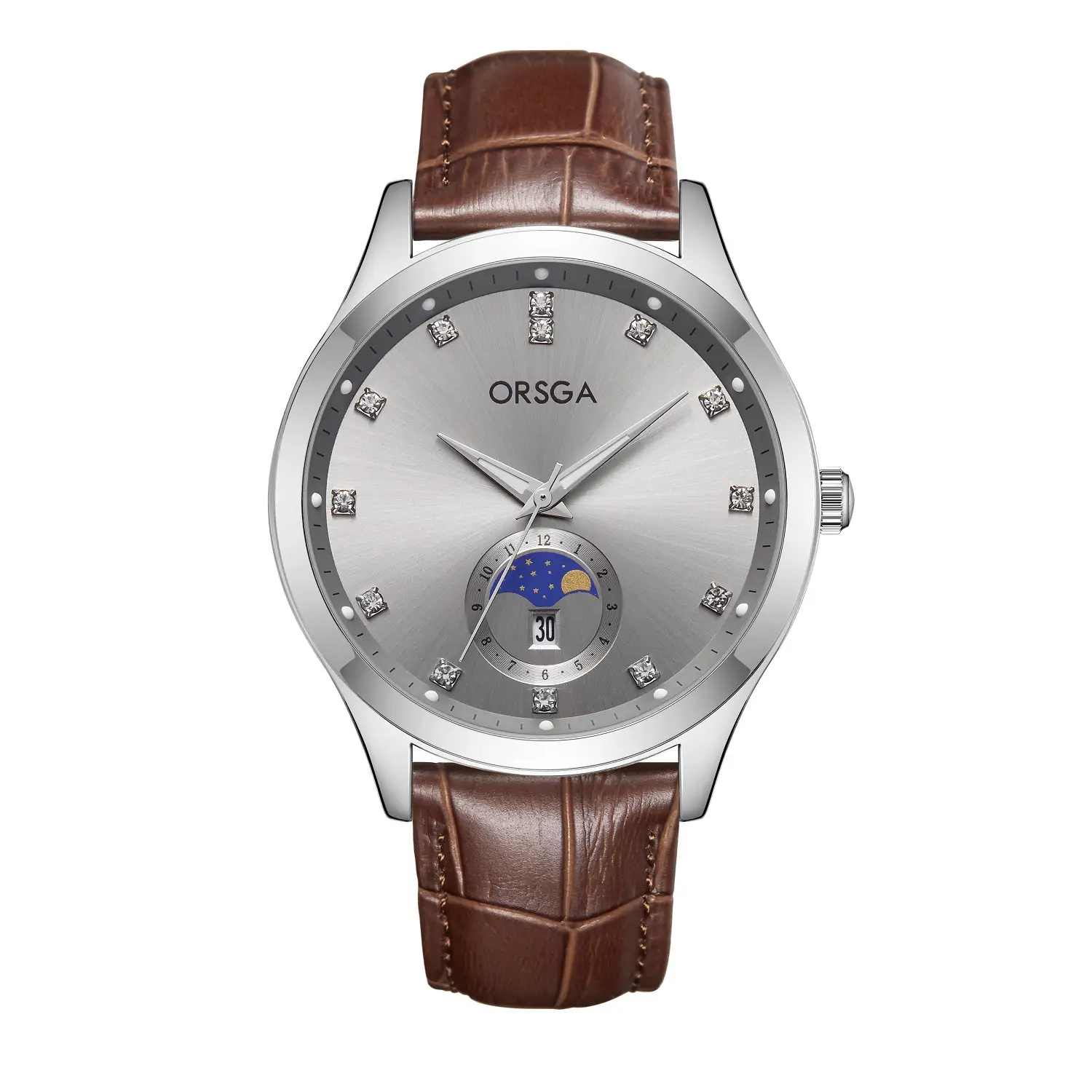 Orsga Men's Gold Dial Blue Leather Watch with Diamond Calendar - Image 29