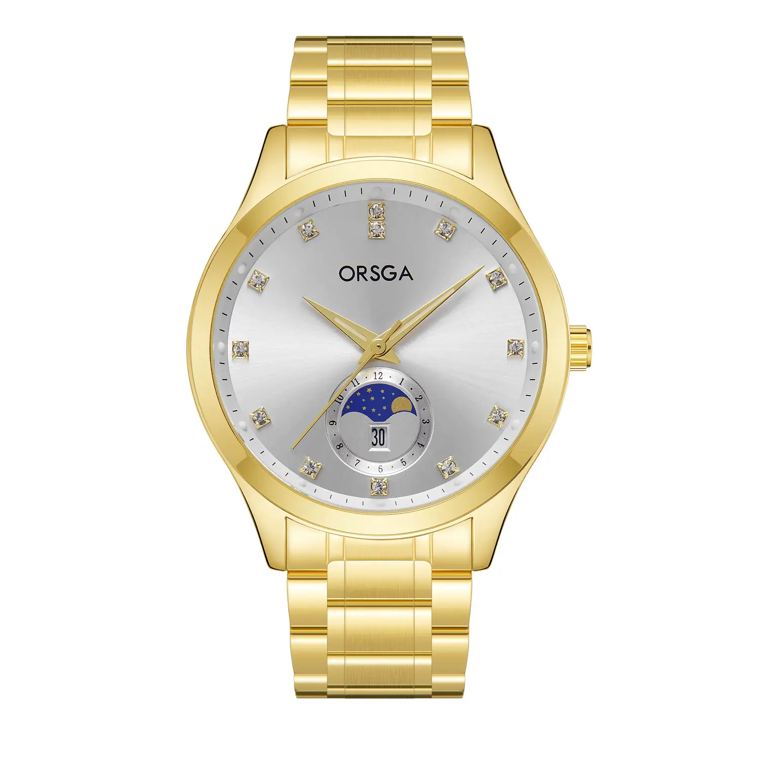 Orsga Men's Gold Dial Blue Leather Watch with Diamond Calendar - Image 3