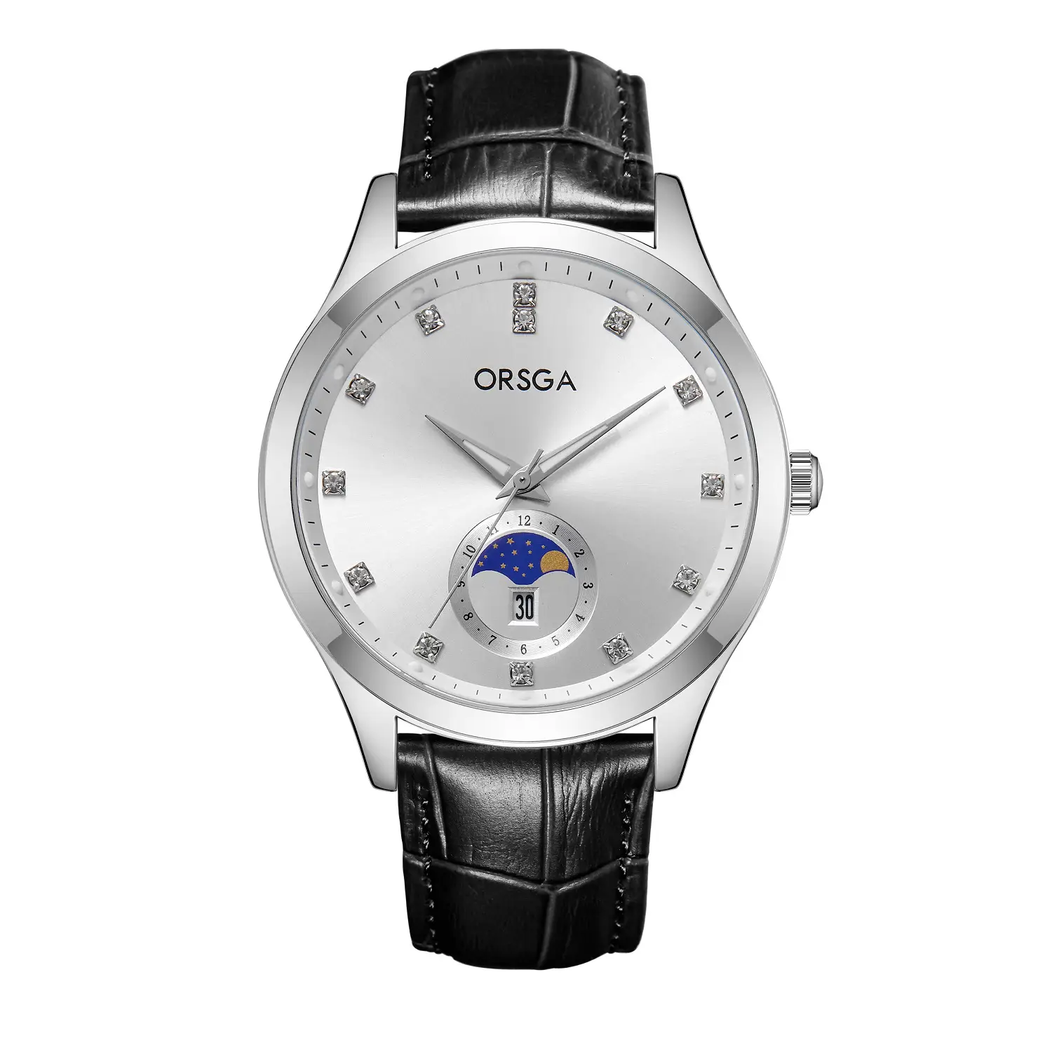 Orsga Men's Gold Dial Blue Leather Watch with Diamond Calendar - Image 32