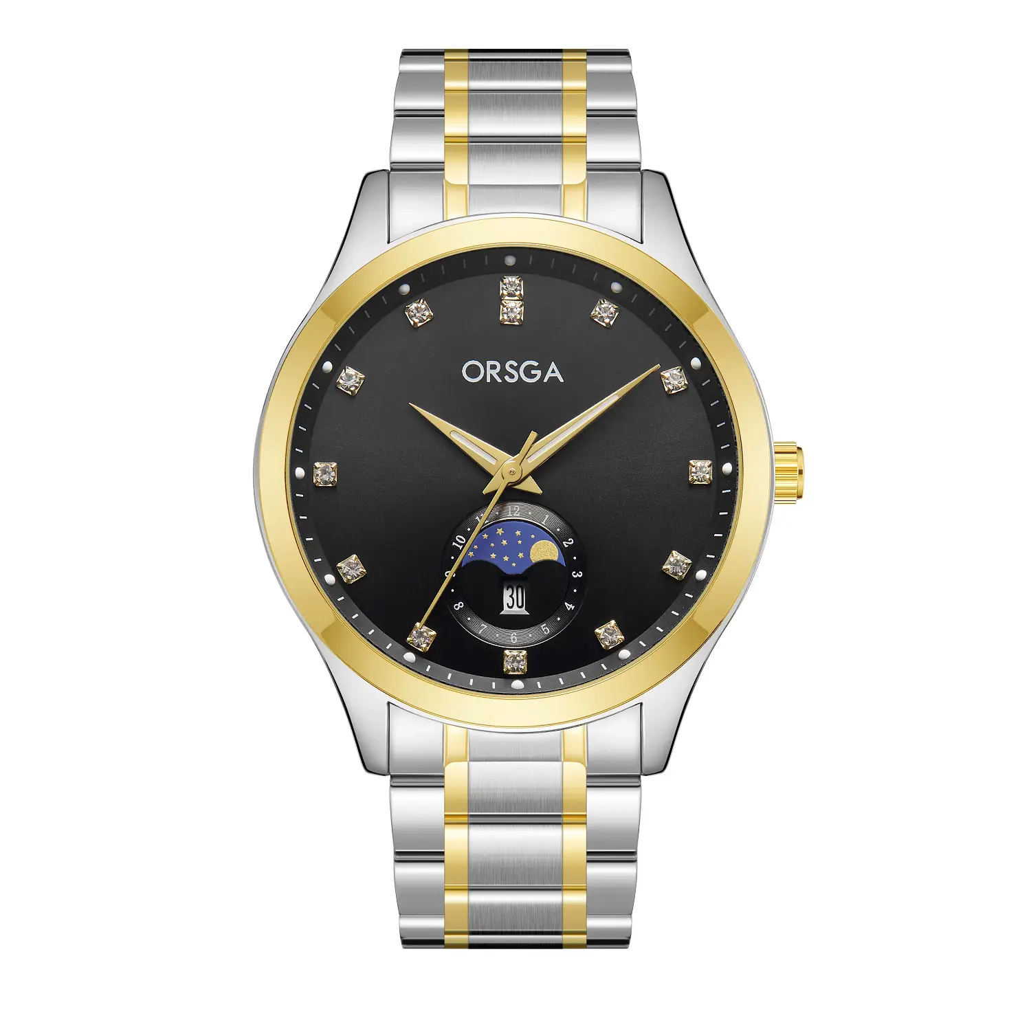 Orsga Men's Gold Dial Blue Leather Watch with Diamond Calendar - Image 7