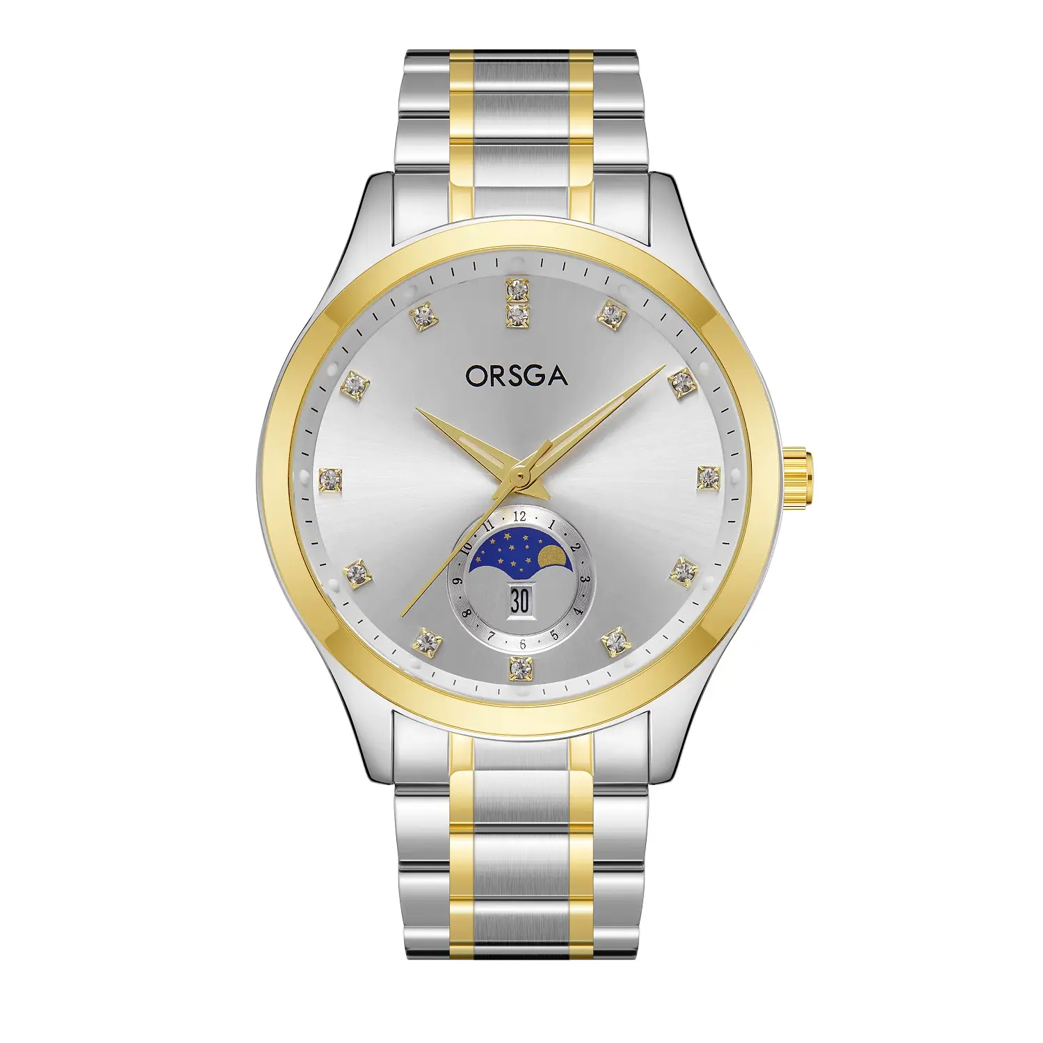 Orsga Men's Gold Dial Blue Leather Watch with Diamond Calendar - Image 8