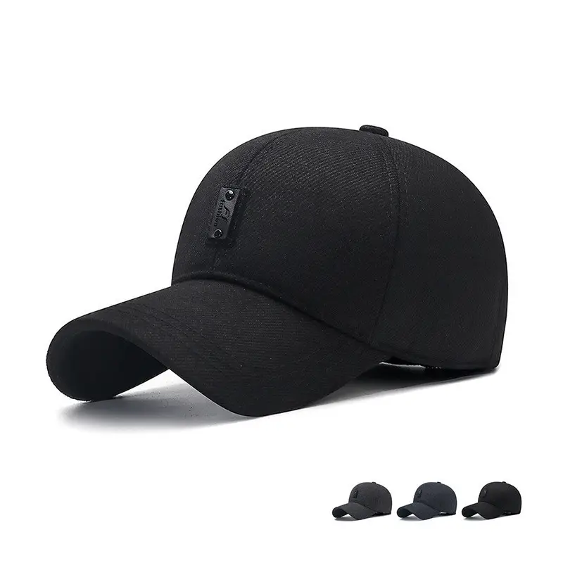 Men's Black Cotton Baseball Cap with Ear Protection - Image 4