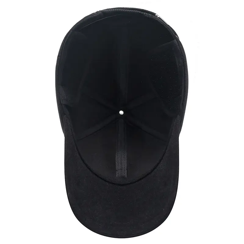 Men's Black Cotton Baseball Cap with Ear Protection - Image 6