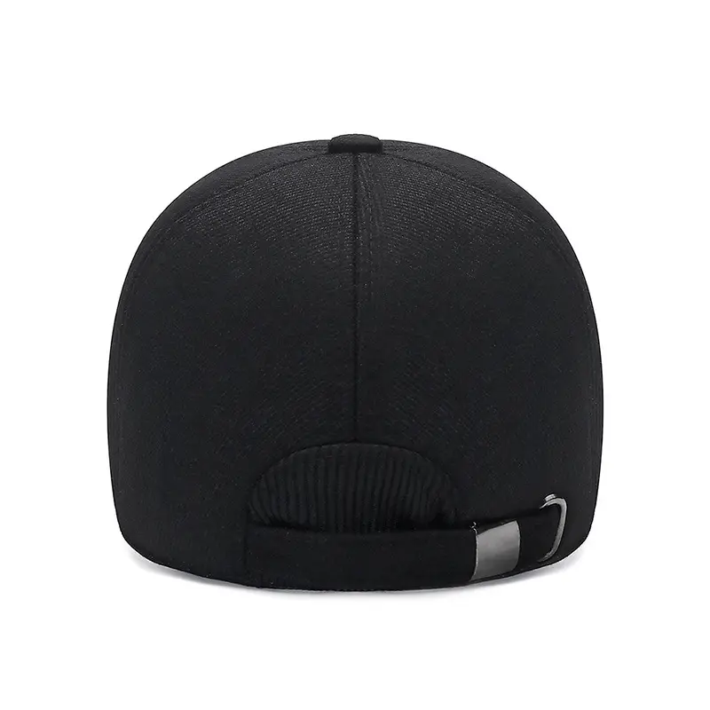 Men's Black Cotton Baseball Cap with Ear Protection - Image 7