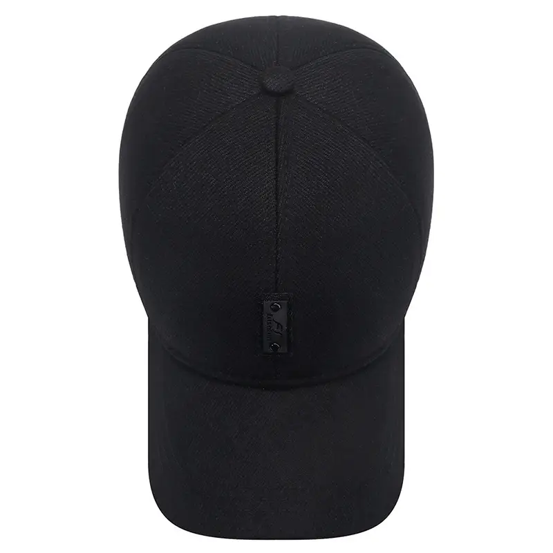 Men's Black Cotton Baseball Cap with Ear Protection - Image 8