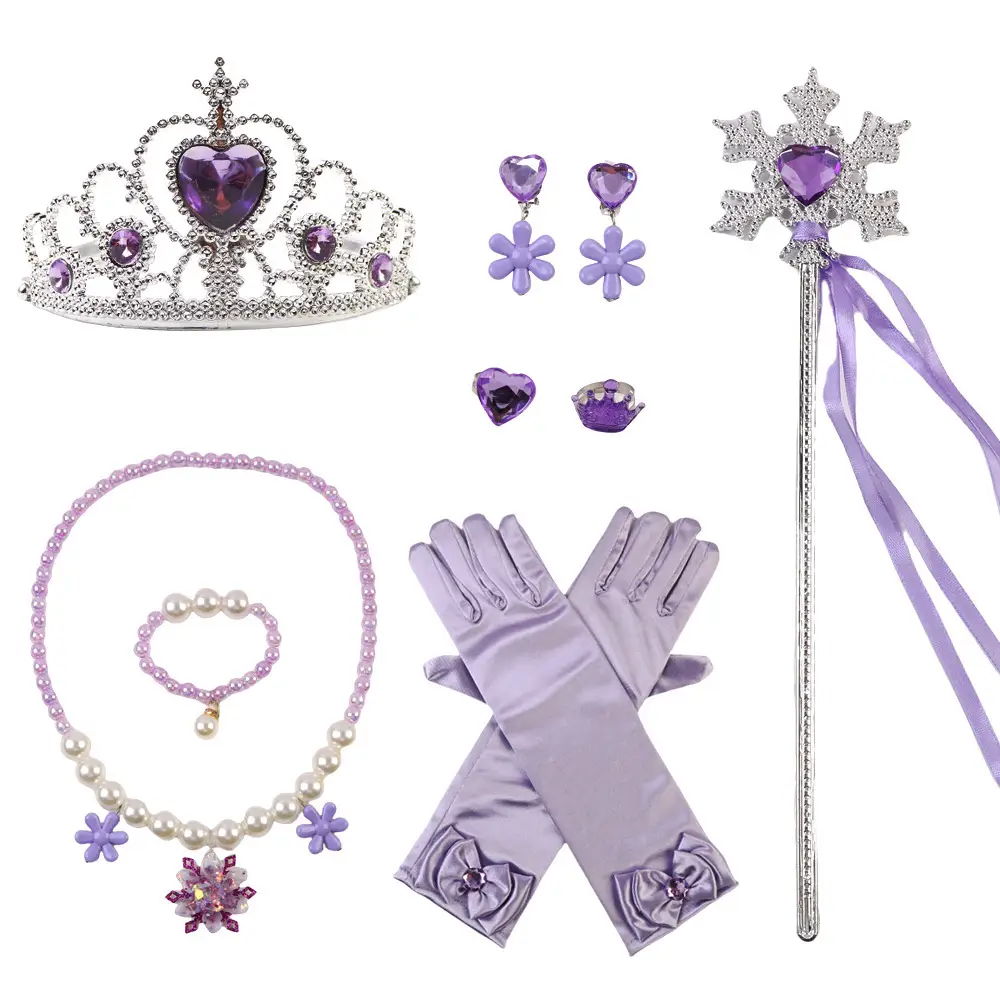 Frozen Princess Crown Baby Necklace Set Purple Pearl