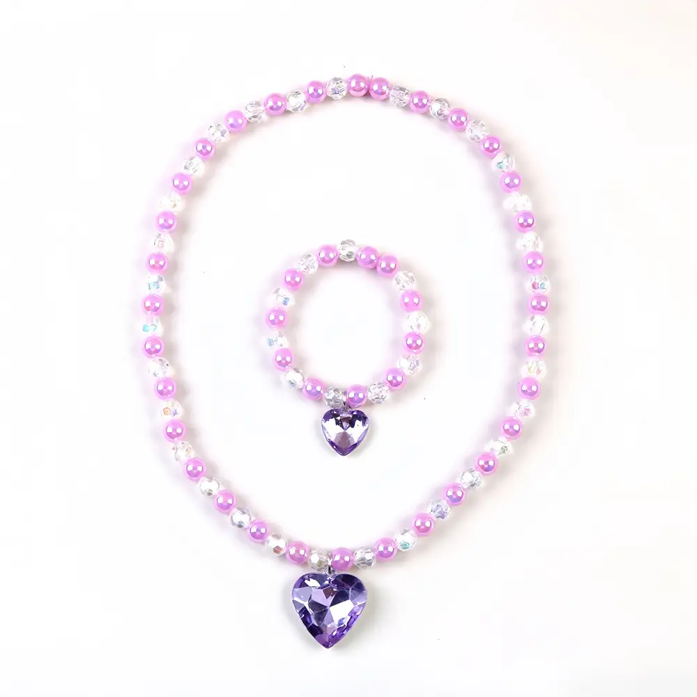 Frozen Princess Crown Baby Necklace Set Purple Pearl
