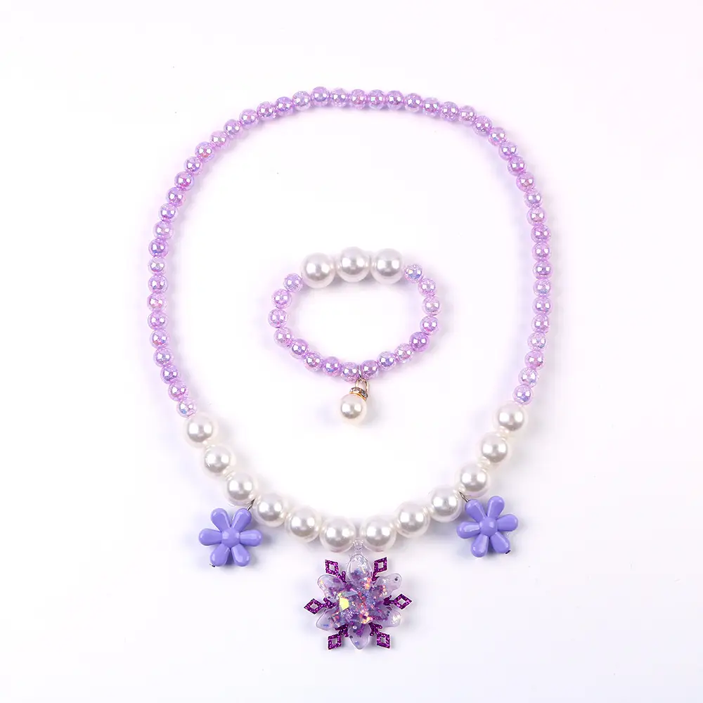 Frozen Princess Crown Baby Necklace Set Purple Pearl