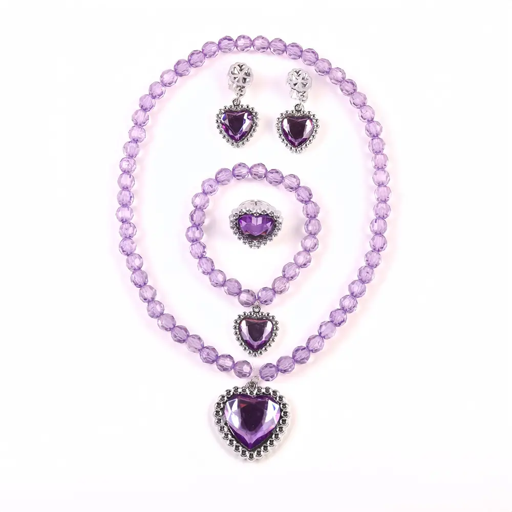 Frozen Princess Crown Baby Necklace Set Purple Pearl