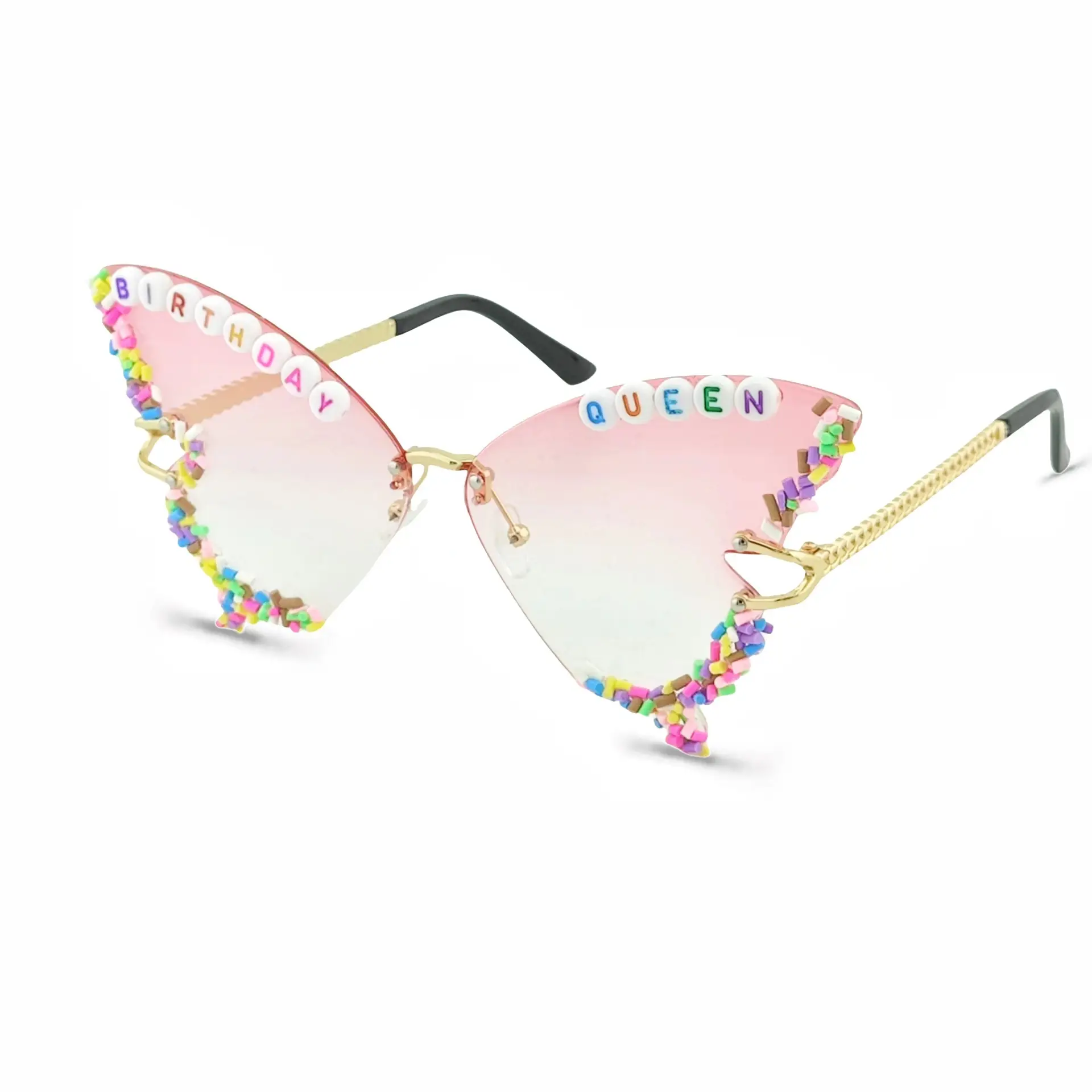 Women Butterfly Sunglasses with Glitter & Gold Frame - Image 9