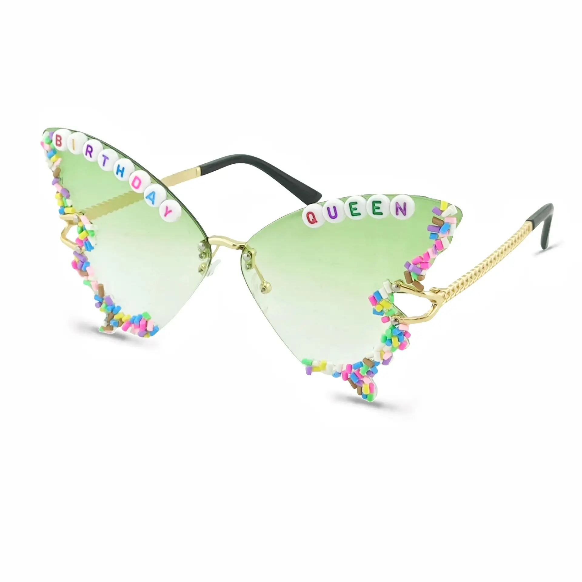 Women Butterfly Sunglasses with Glitter & Gold Frame - Image 10