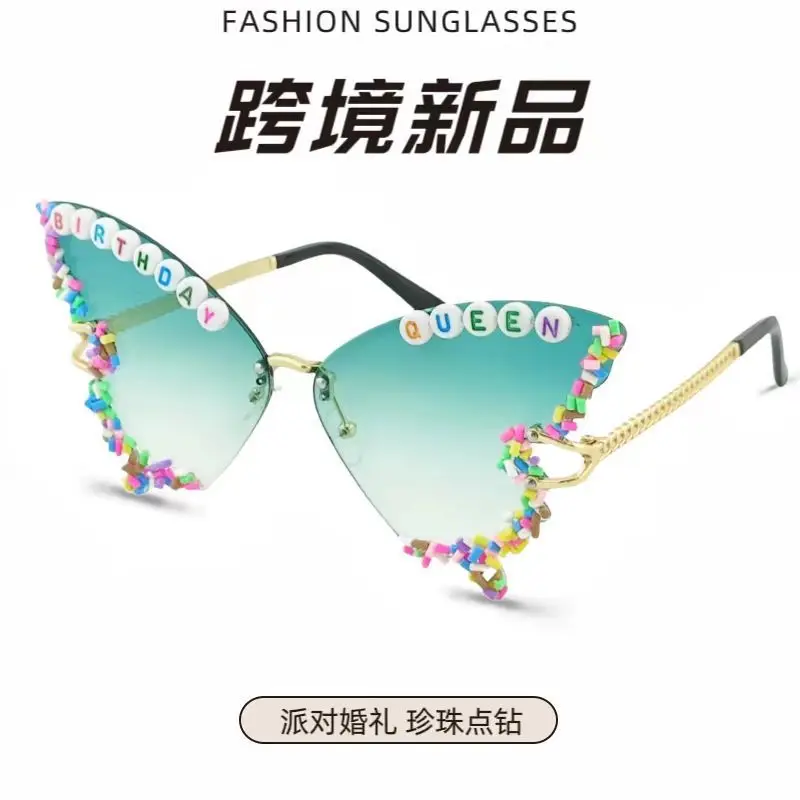Women Butterfly Sunglasses with Glitter & Gold Frame — feature 1