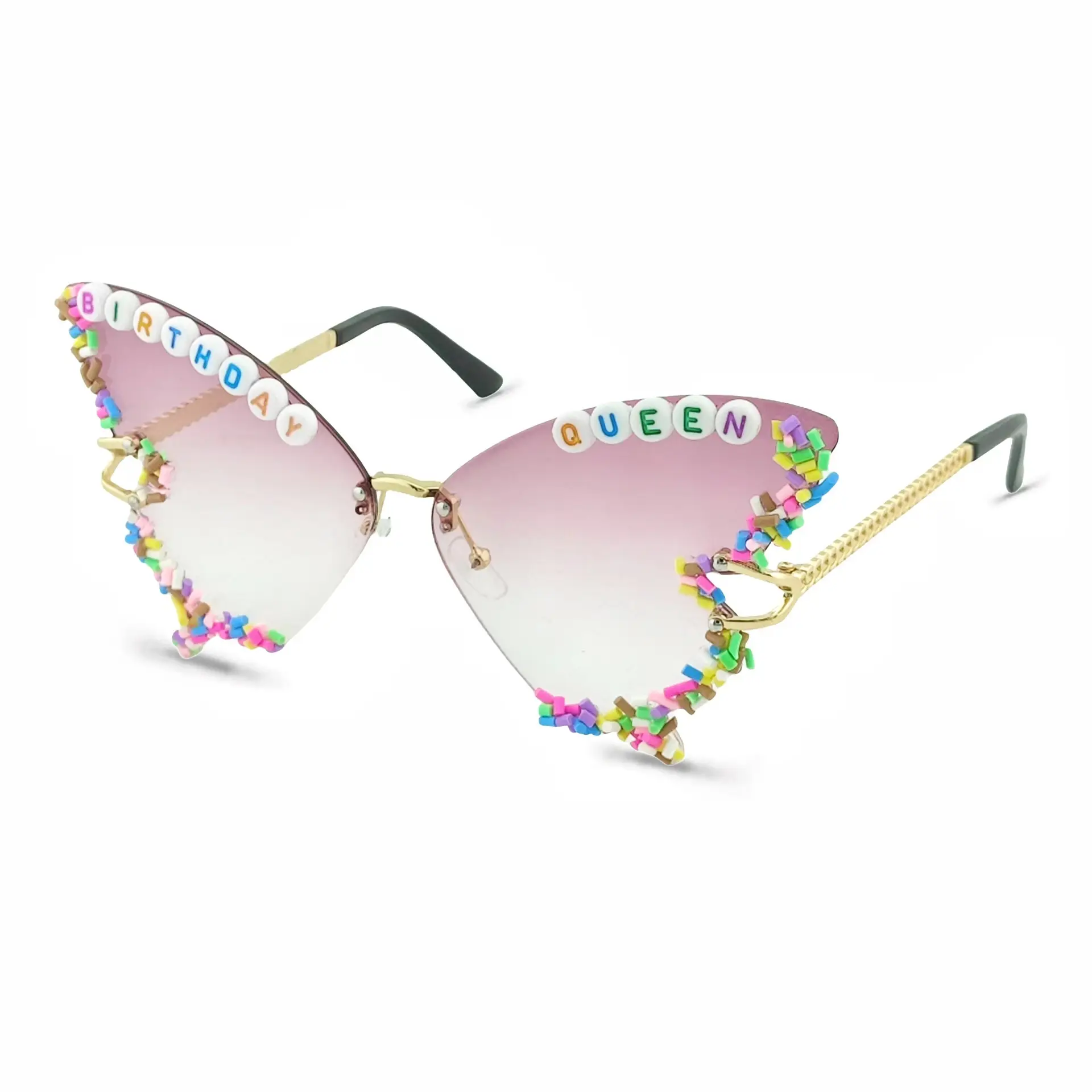Women Butterfly Sunglasses with Glitter & Gold Frame - Image 4