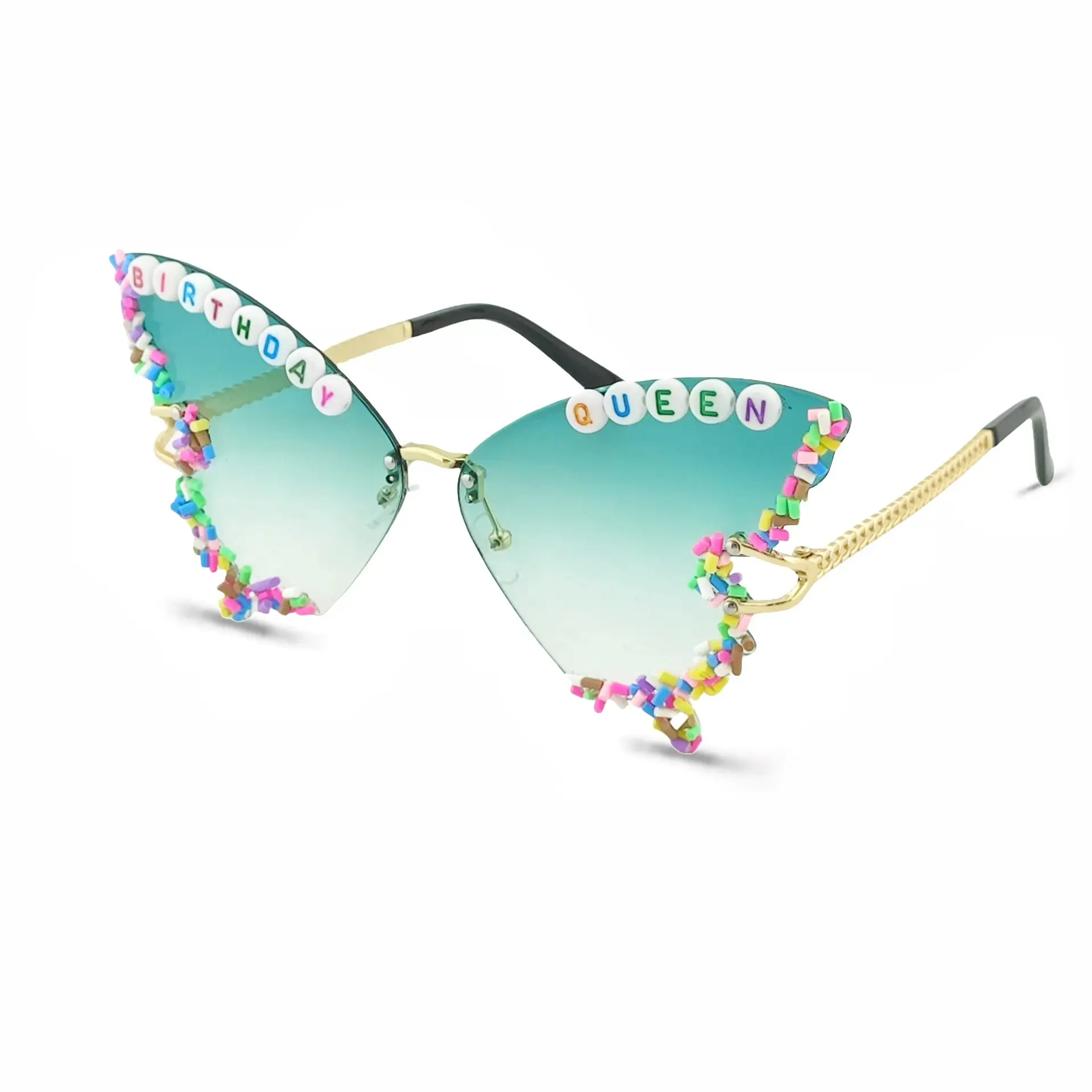 Women Butterfly Sunglasses with Glitter & Gold Frame - Image 5