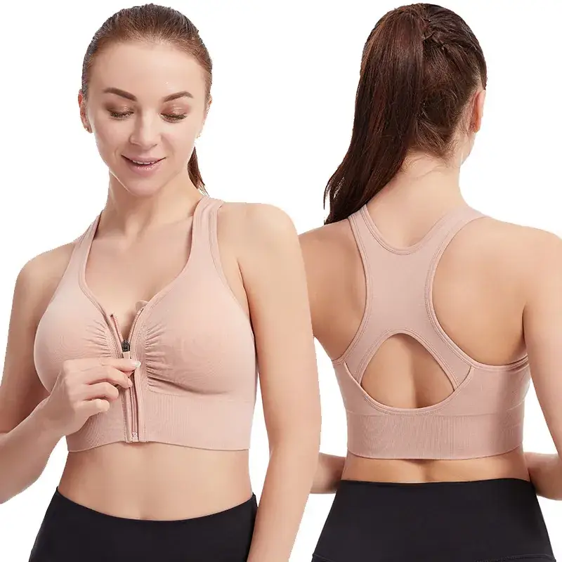 Front Zip Hollow Back Sports Bra for Women - Image 6
