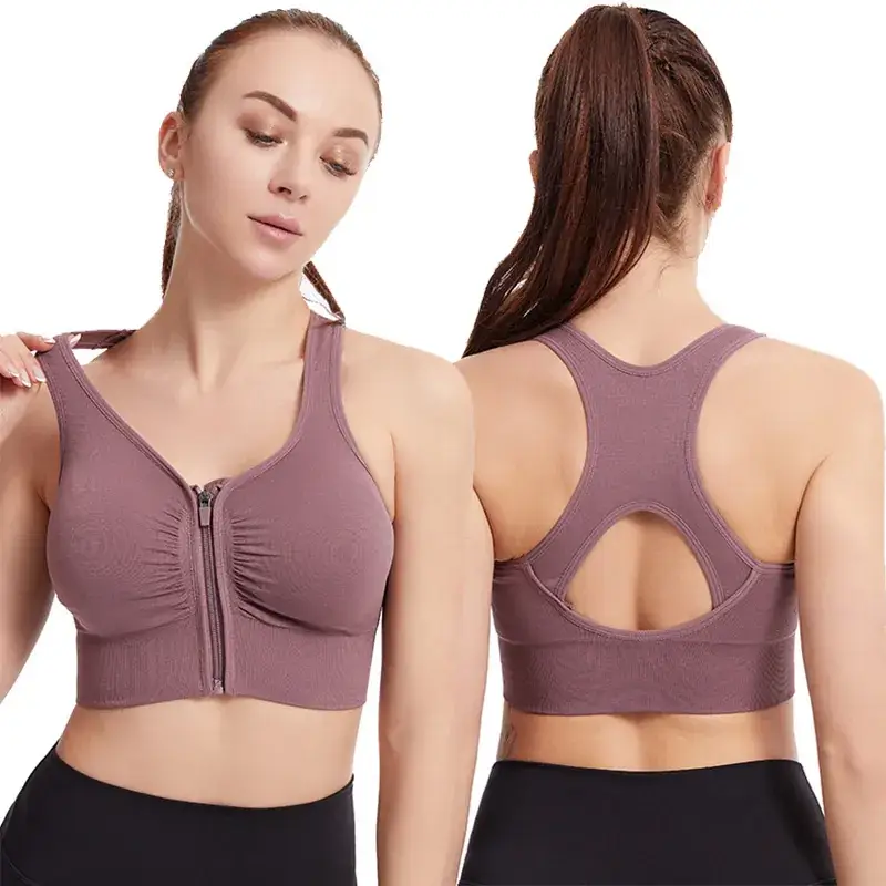 Front Zip Hollow Back Sports Bra for Women - Image 7
