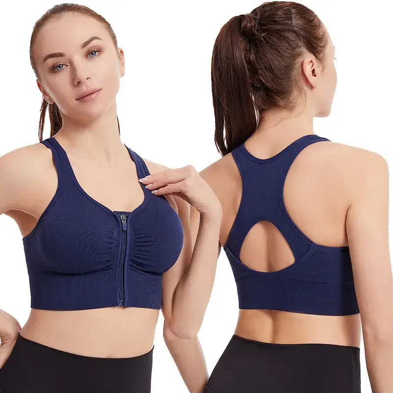 Front Zip Hollow Back Sports Bra for Women - Image 8