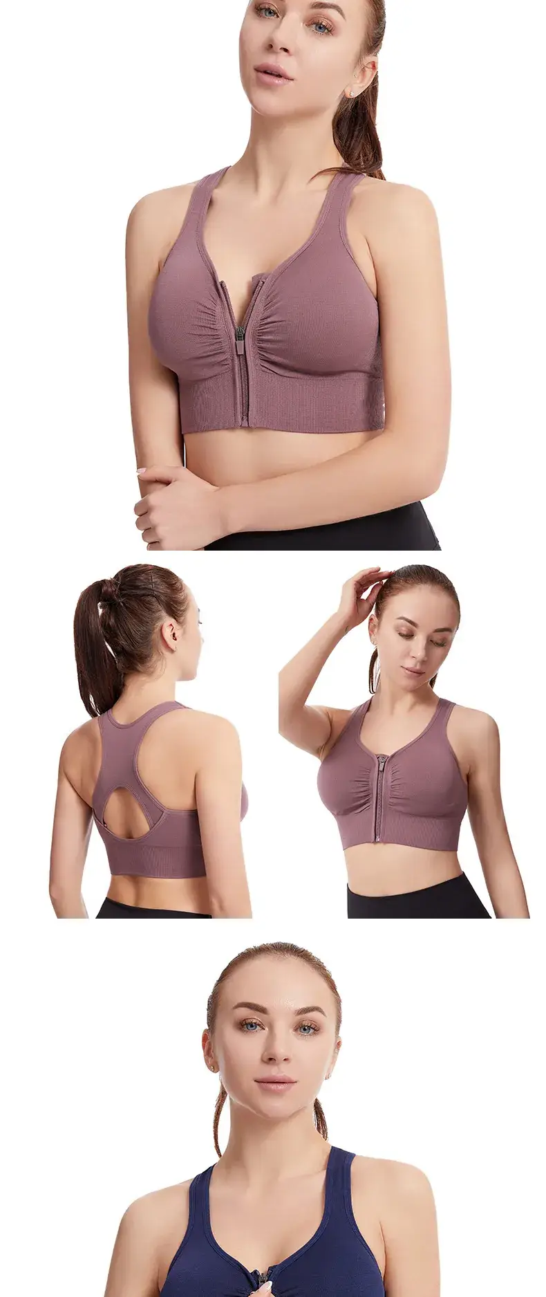 Front Zip Hollow Back Sports Bra for Women — feature 14