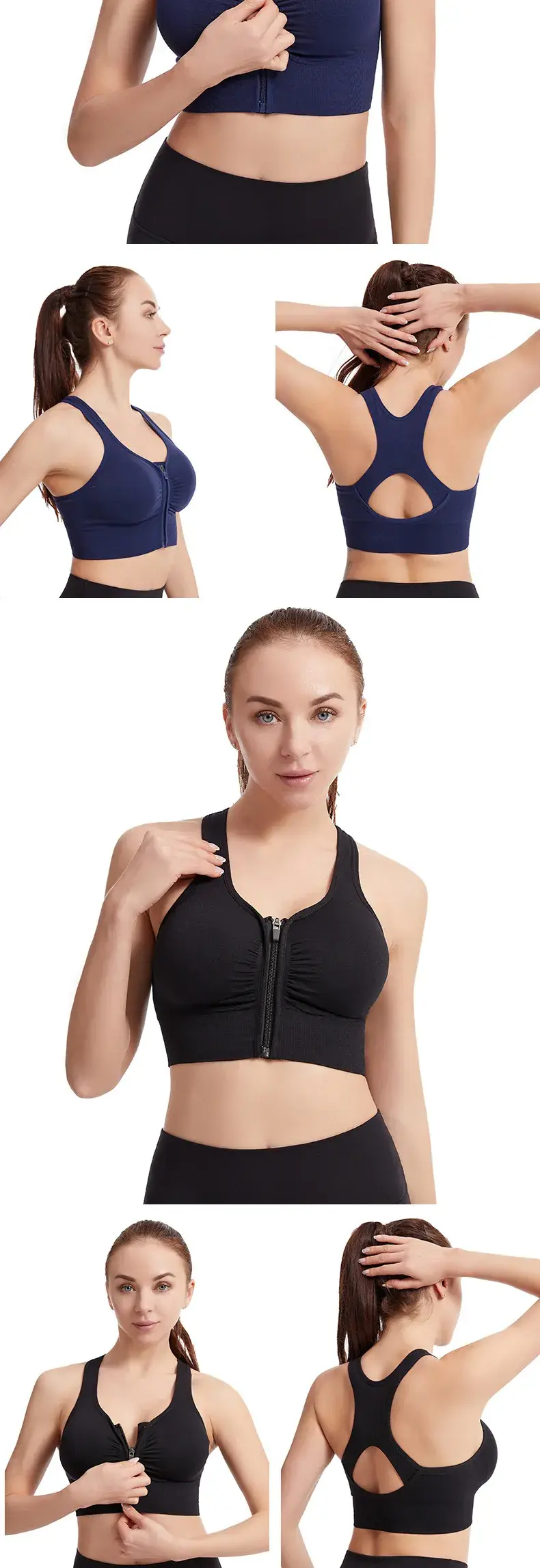 Front Zip Hollow Back Sports Bra for Women — feature 15
